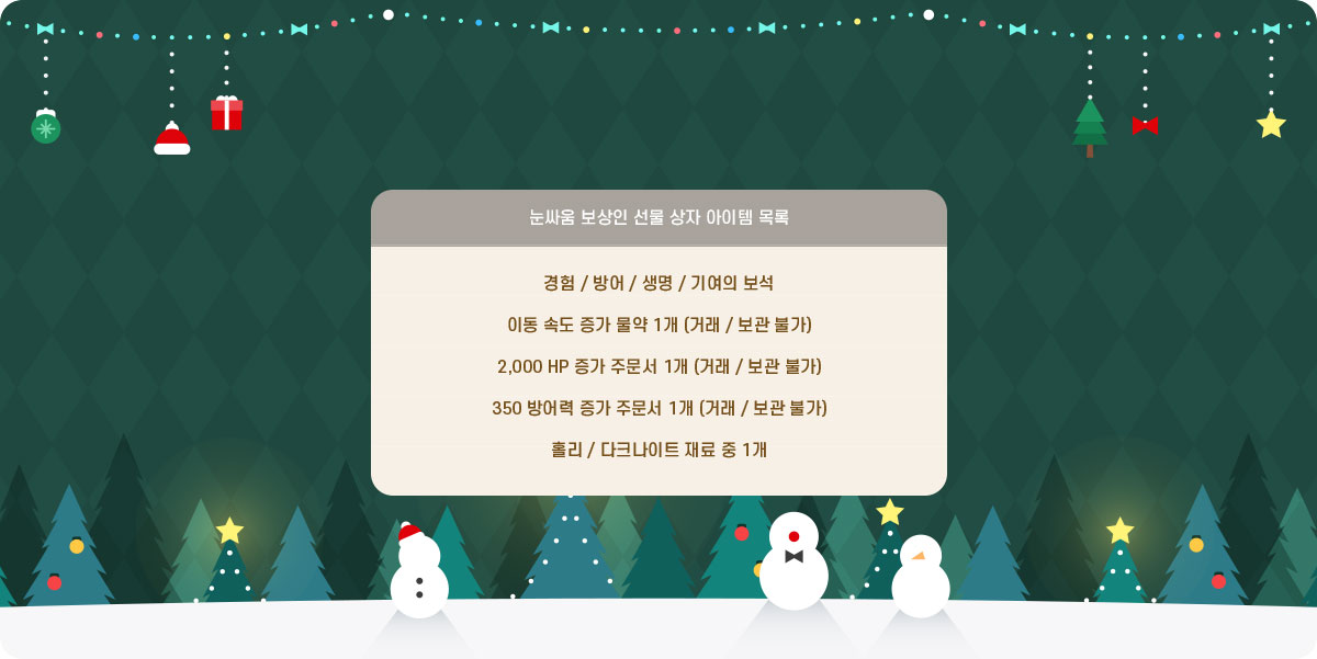 ���ο� ������ ���� ���� ������ ���
			���� / ��� / ���� / �⿩�� ����
			�̵� �ӵ� ���� ���� 1�� (�ŷ� / ���� �Ұ�)
			2,000 HP ���� �ֹ��� 1�� (�ŷ� / ���� �Ұ�)
			350 ���� ���� �ֹ��� 1�� (�ŷ� / ���� �Ұ�)
			Ȧ�� / ��ũ����Ʈ ��� �� 1��