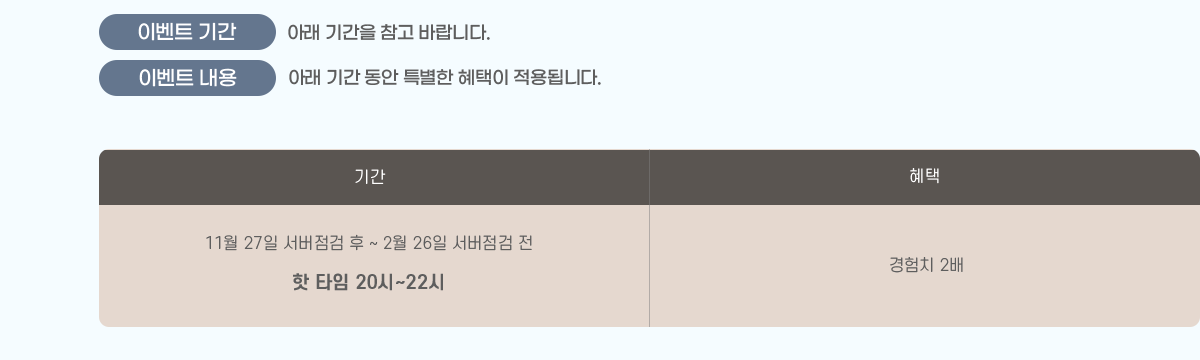 ̺Ʈ Ⱓ : Ʒ Ⱓ  ٶϴ., ̺Ʈ  : Ʒ Ⱓ  Ư  ˴ϴ. 11 27   ~ 2 26    Ÿ 20~22 ġ 2